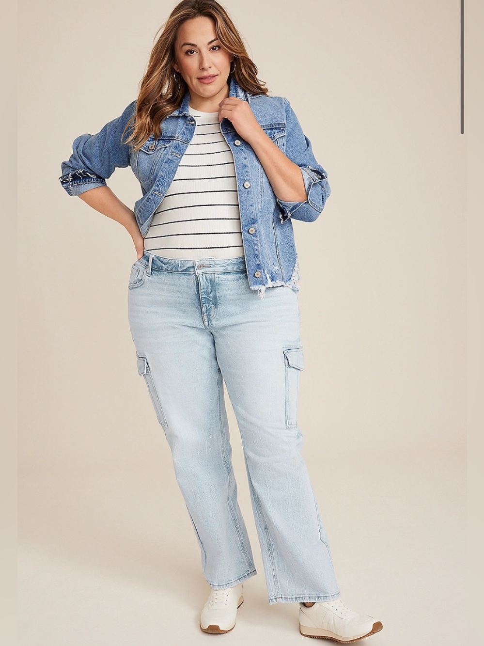 Edgely Mid Rise Relaxed Boyfriend Straight Leg Cargo Jean